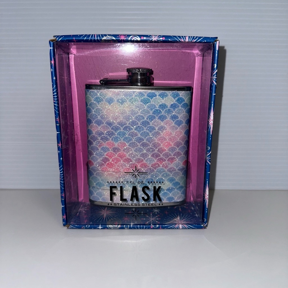 NEW Wild Eye Designs Flask Multi-color 7 FL OZ Stainless Steel Mermaid Girly